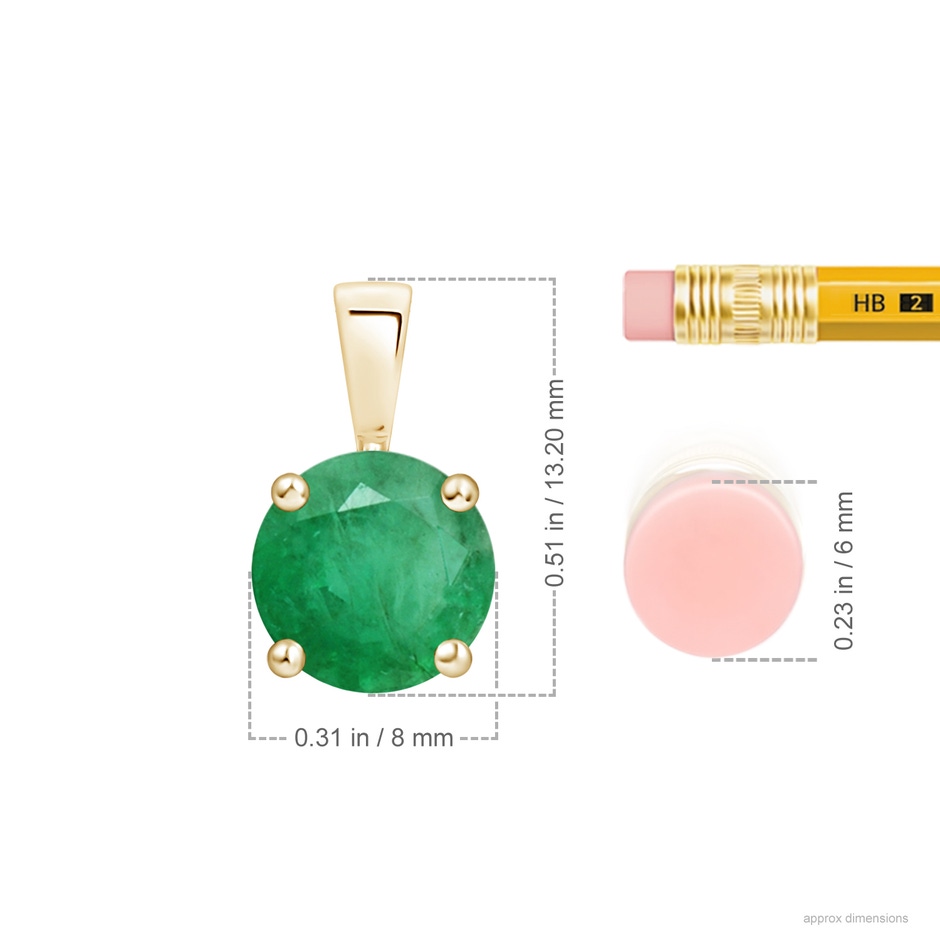 8mm A Classic Prong-Set Round Emerald Solitaire Pendant in Yellow Gold ruler