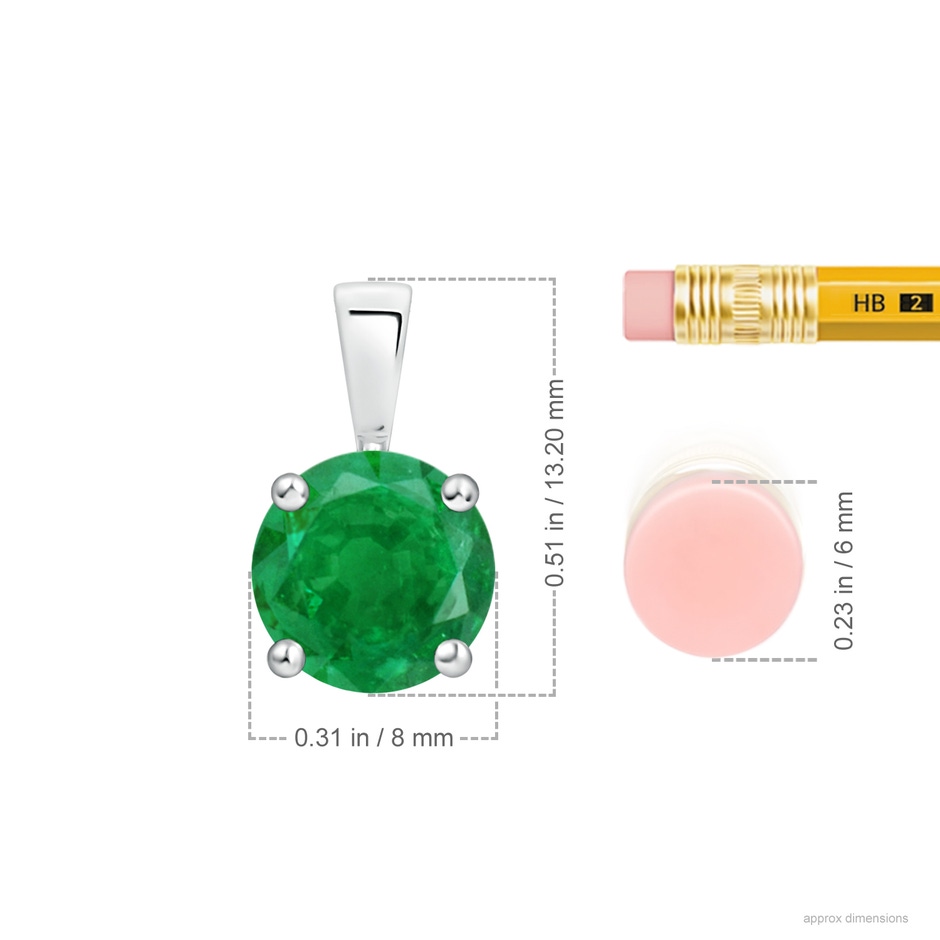 8mm AA Classic Prong-Set Round Emerald Solitaire Pendant in P950 Platinum ruler