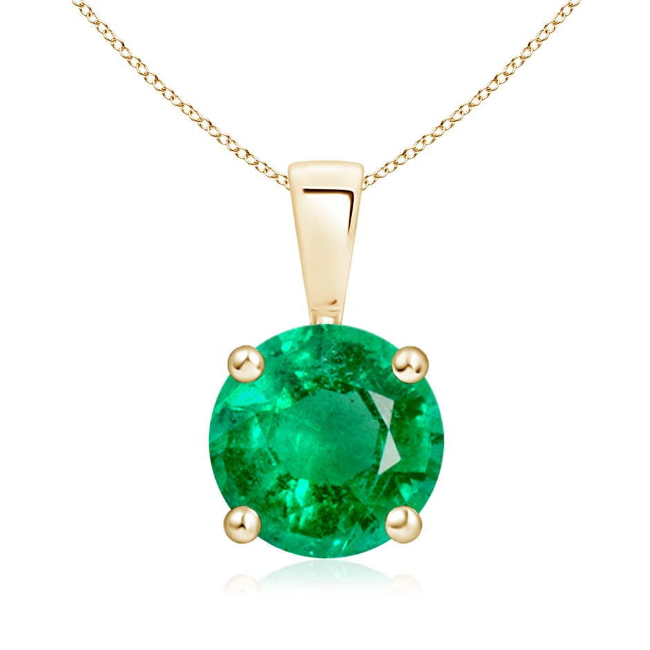 8mm AAA Classic Prong-Set Round Emerald Solitaire Pendant in Yellow Gold 