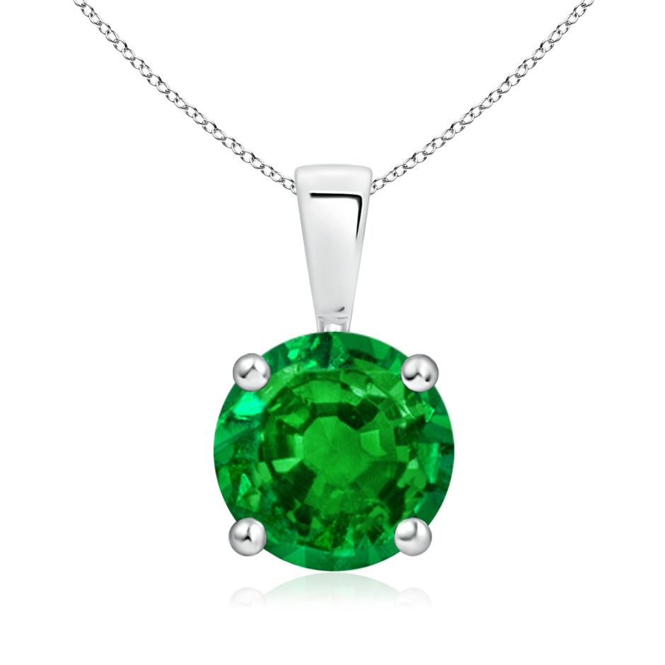 8mm AAAA Classic Prong-Set Round Emerald Solitaire Pendant in S999 Silver 