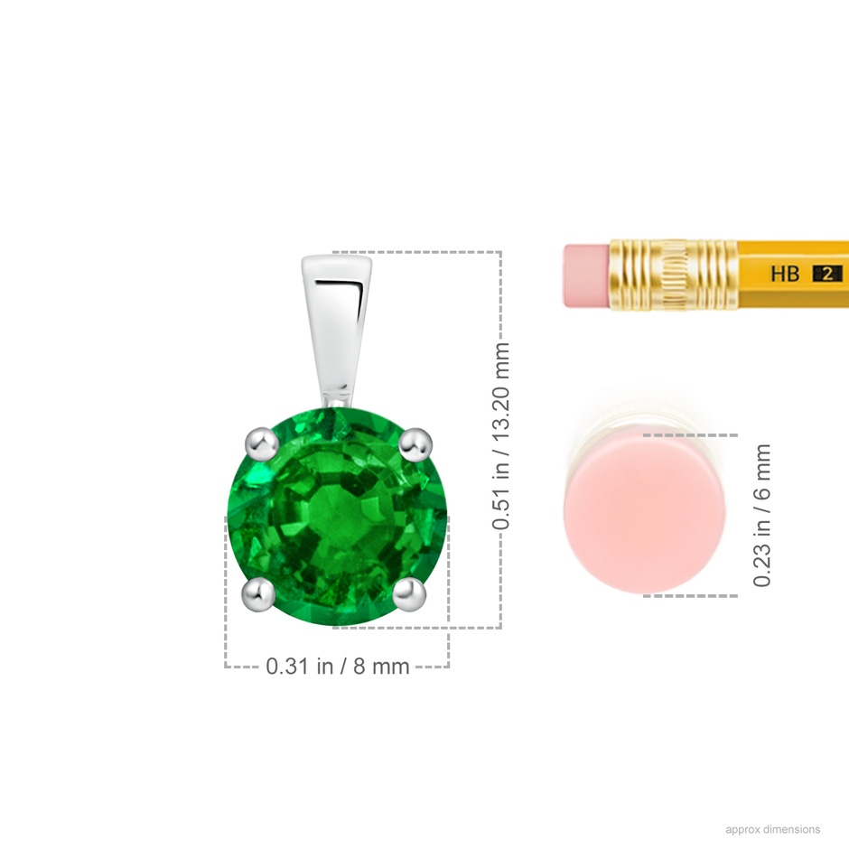 8mm AAAA Classic Prong-Set Round Emerald Solitaire Pendant in S999 Silver ruler