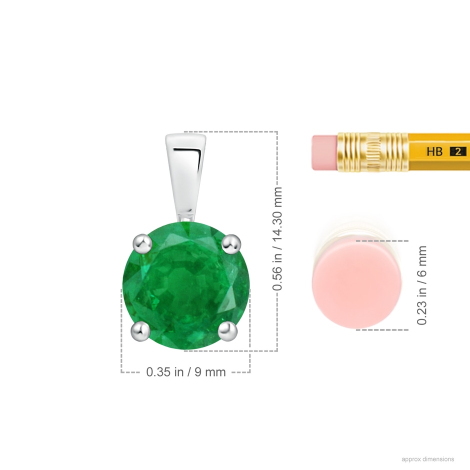 9mm AA Classic Prong-Set Round Emerald Solitaire Pendant in P950 Platinum ruler