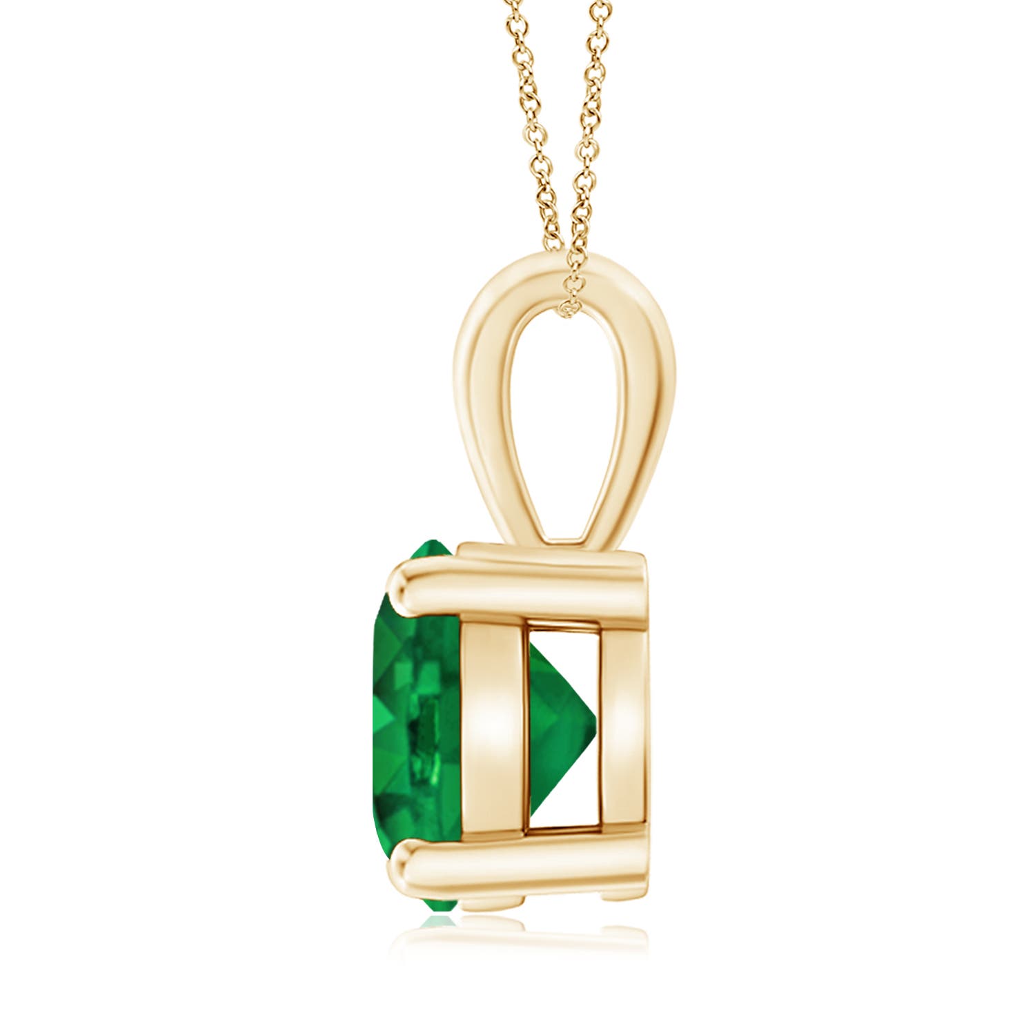 9mm AAA Classic Prong-Set Round Emerald Solitaire Pendant in 18K Yellow Gold