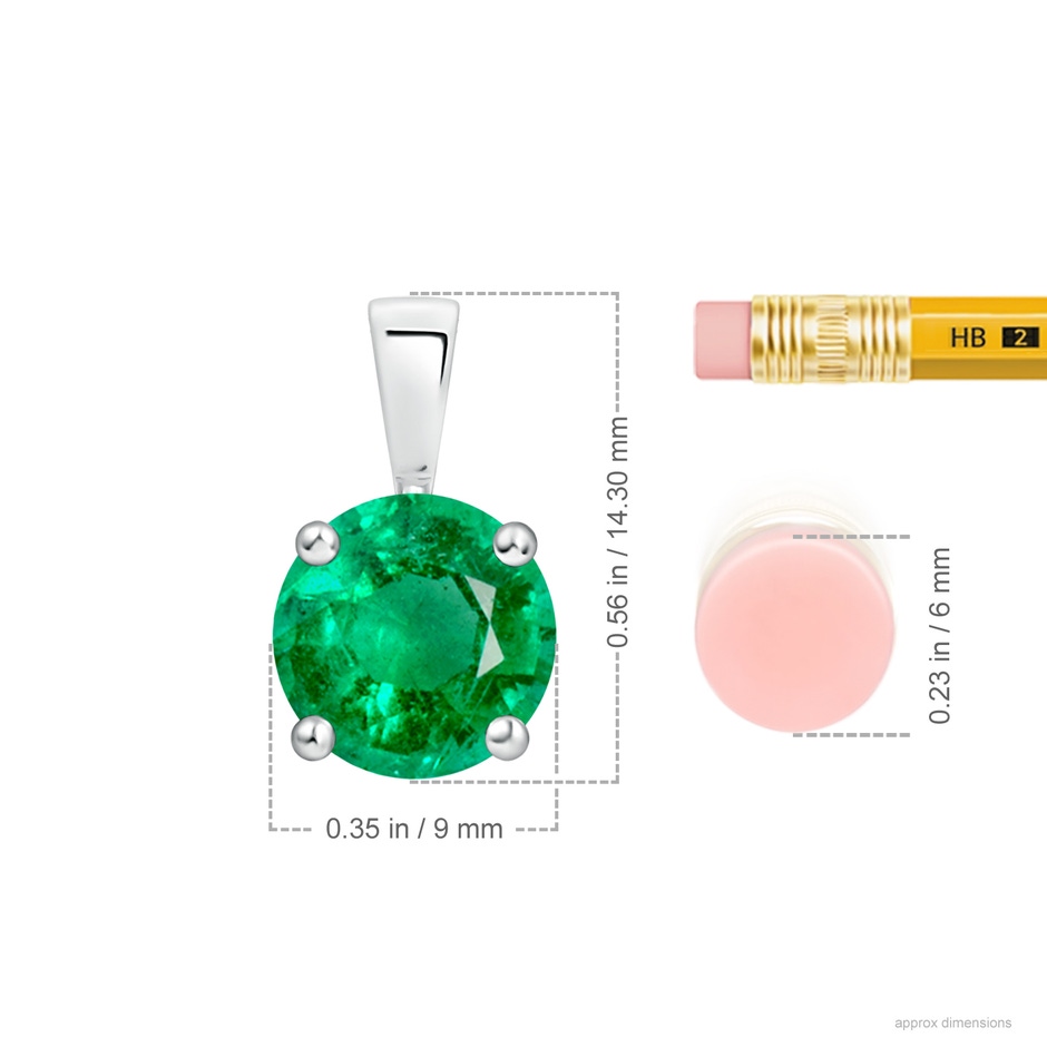 9mm AAA Classic Prong-Set Round Emerald Solitaire Pendant in P950 Platinum ruler