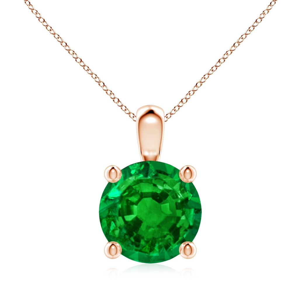 9mm AAAA Classic Round Emerald Solitaire Pendant in 9K Rose Gold