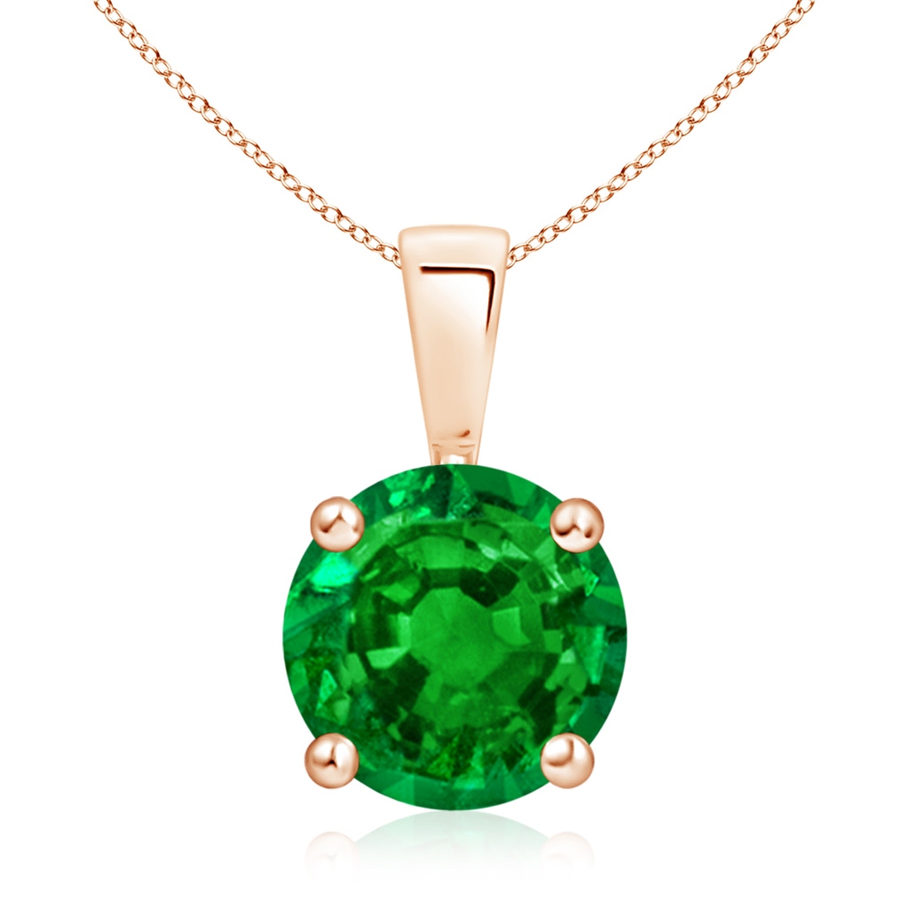 9mm AAAA Classic Round Emerald Solitaire Pendant in 9K Rose Gold