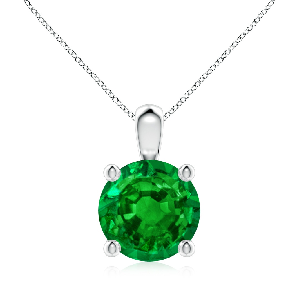 9mm AAAA Classic Round Emerald Solitaire Pendant in 9K White Gold