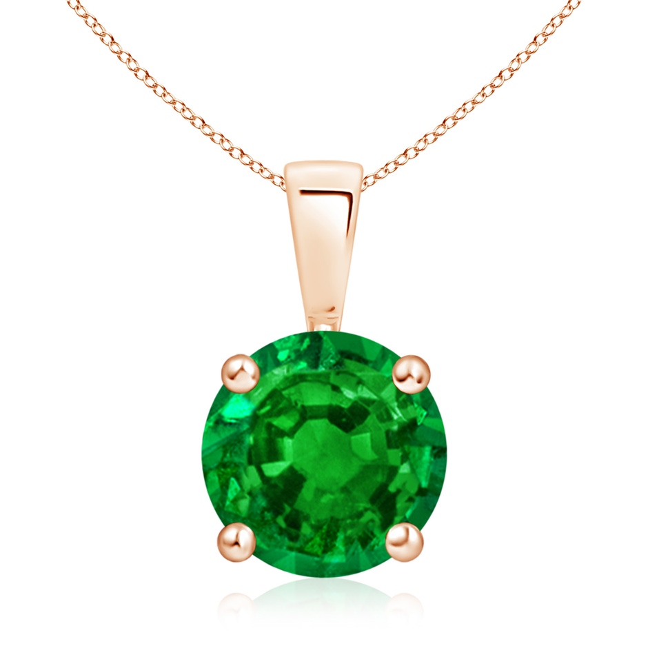 9mm AAAA Classic Prong-Set Round Emerald Solitaire Pendant in Rose Gold 