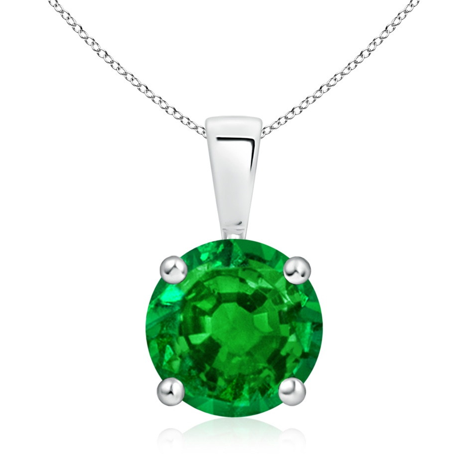 9mm AAAA Classic Prong-Set Round Emerald Solitaire Pendant in S999 Silver 