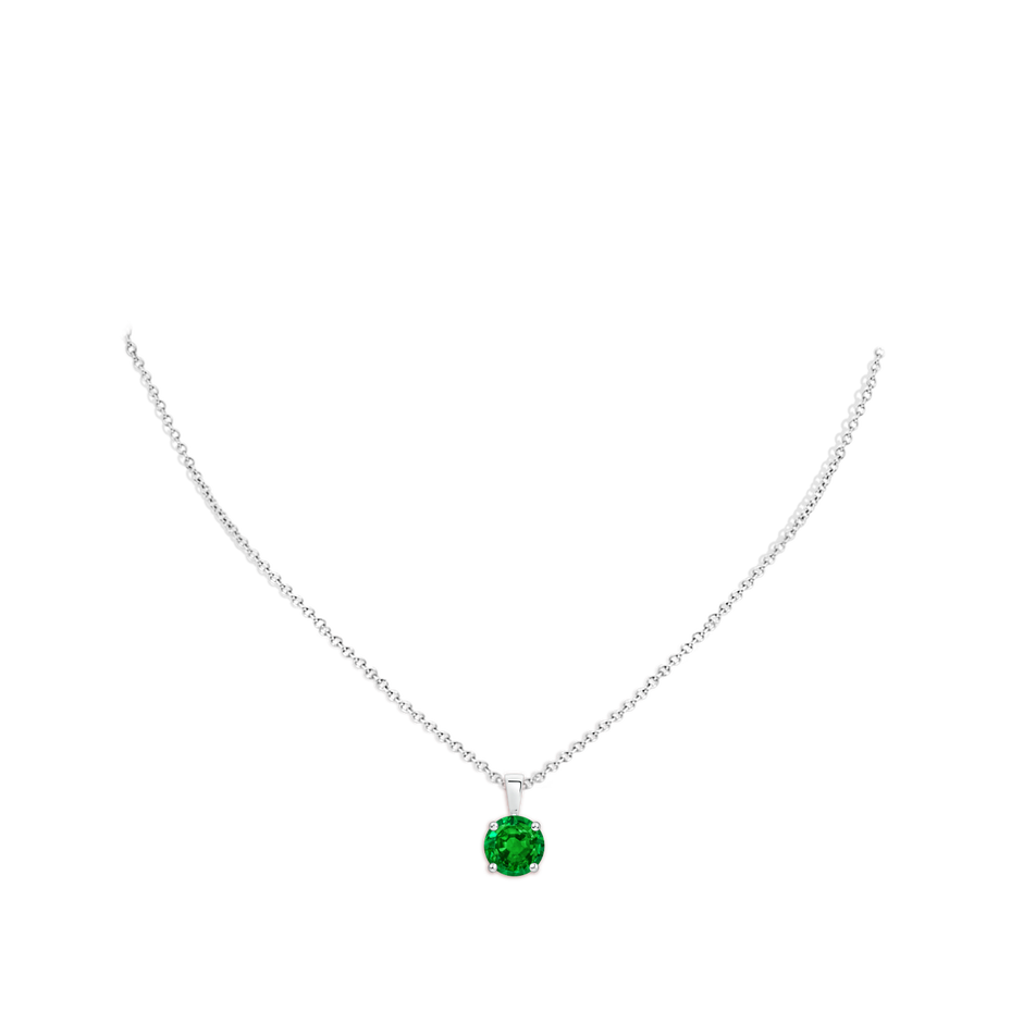 9mm AAAA Classic Prong-Set Round Emerald Solitaire Pendant in S999 Silver pen