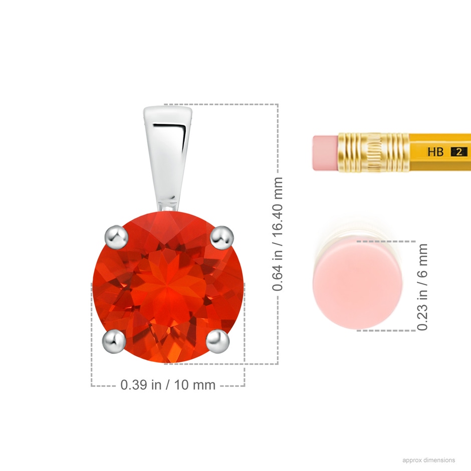 10mm AAAA Classic Prong-Set Round Fire Opal Solitaire Pendant in P950 Platinum ruler