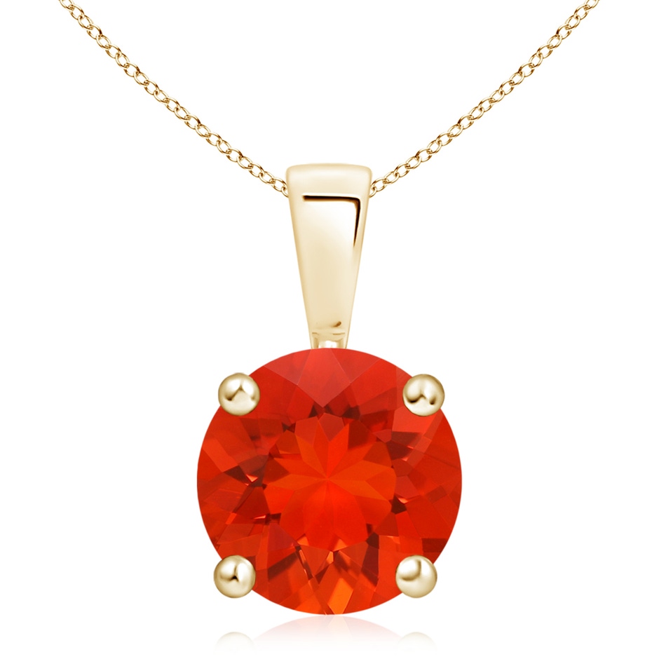 10mm AAAA Classic Prong-Set Round Fire Opal Solitaire Pendant in Yellow Gold 