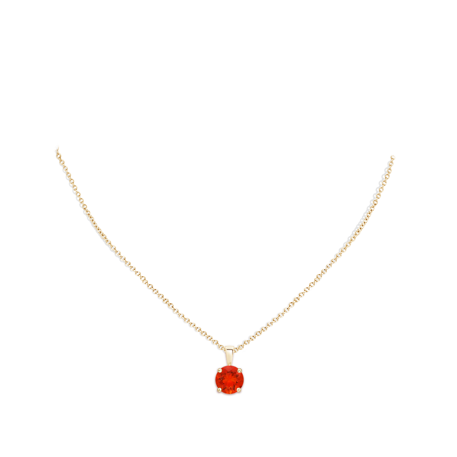 10mm AAAA Classic Prong-Set Round Fire Opal Solitaire Pendant in Yellow Gold pen