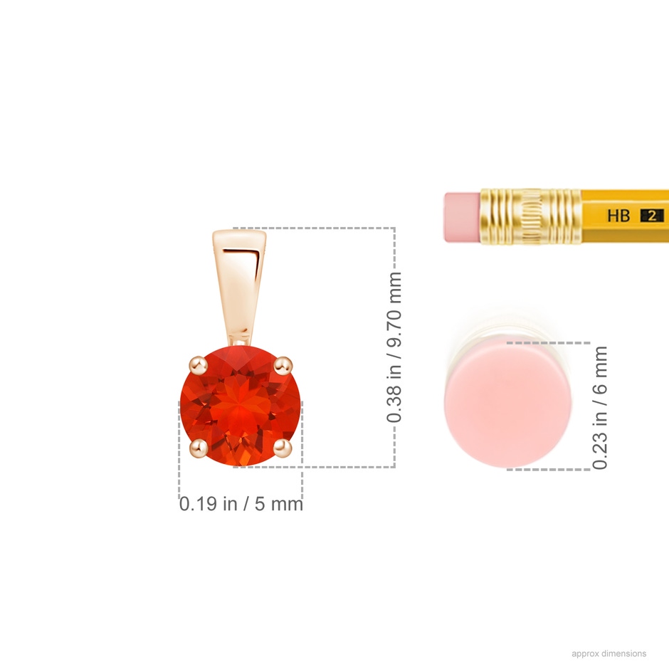 5mm AAAA Classic Prong-Set Round Fire Opal Solitaire Pendant in 9K Rose Gold ruler
