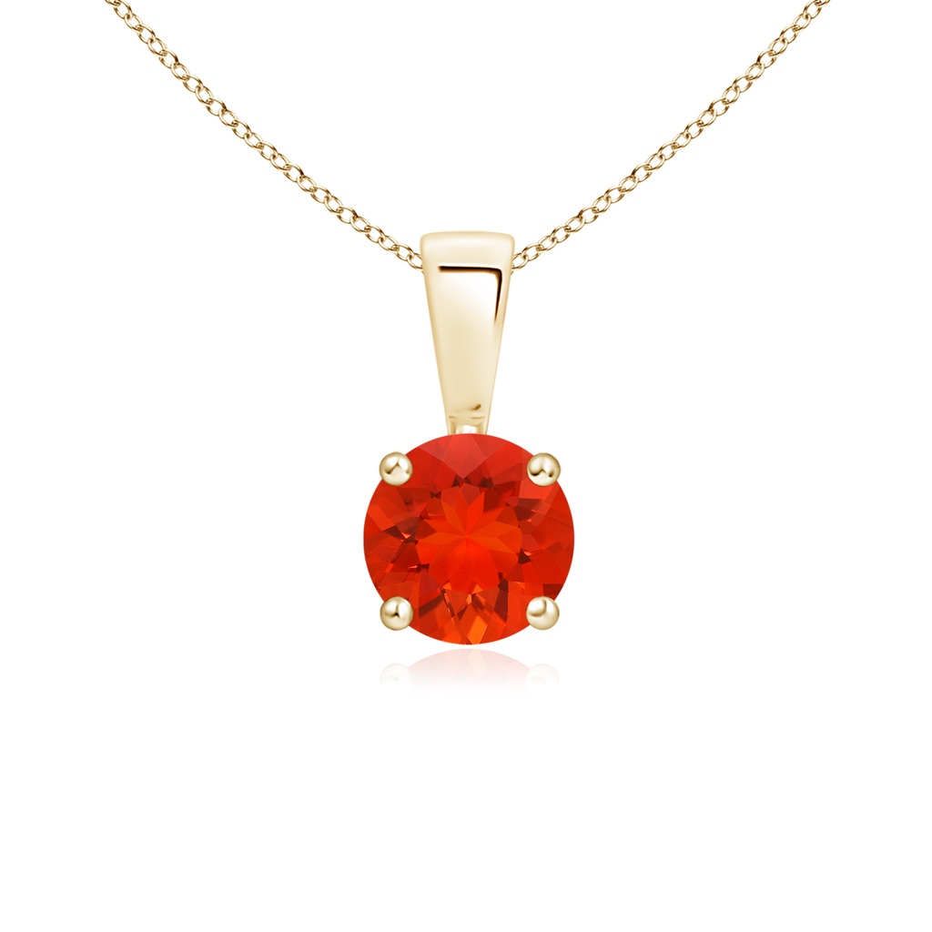 5mm AAAA Classic Prong-Set Round Fire Opal Solitaire Pendant in Yellow Gold
