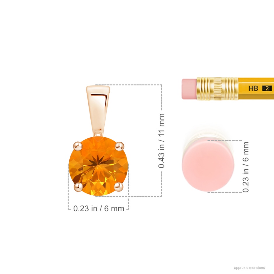 6mm AA Classic Prong-Set Round Fire Opal Solitaire Pendant in Rose Gold ruler