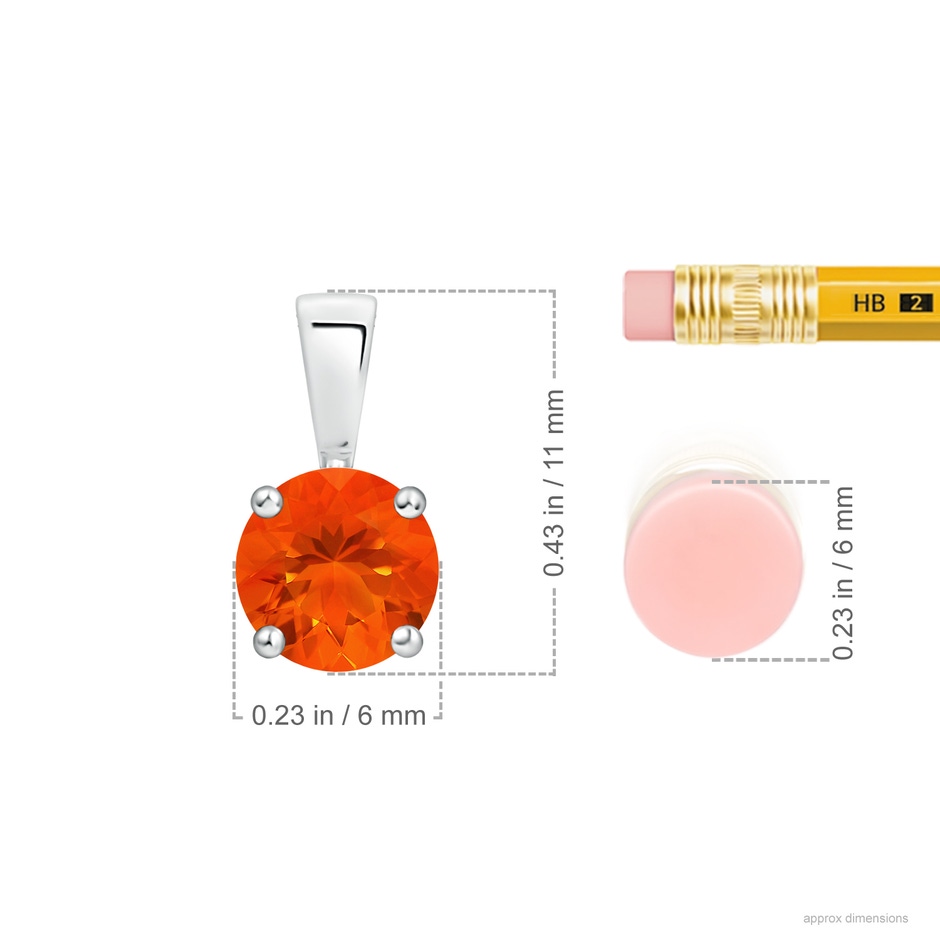 6mm AAA Classic Prong-Set Round Fire Opal Solitaire Pendant in White Gold ruler