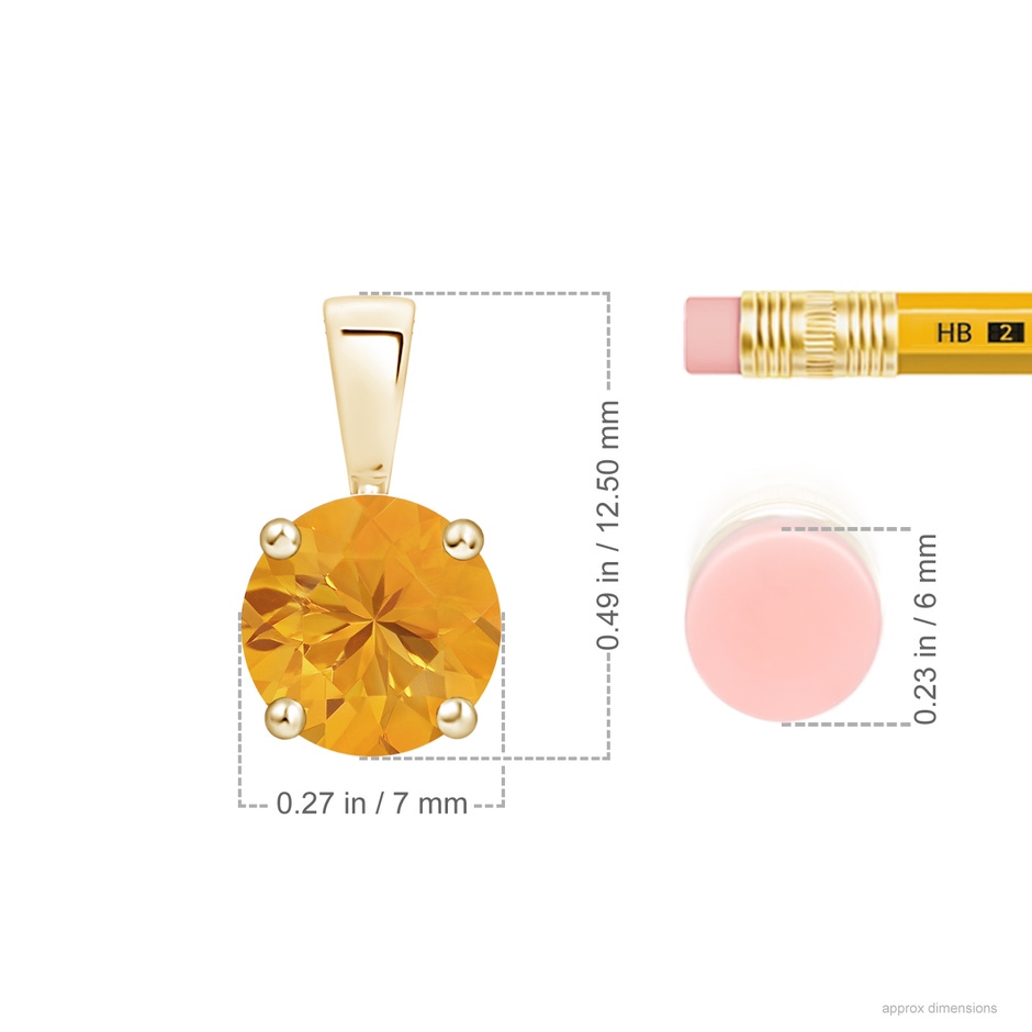 7mm A Classic Prong-Set Round Fire Opal Solitaire Pendant in Yellow Gold ruler