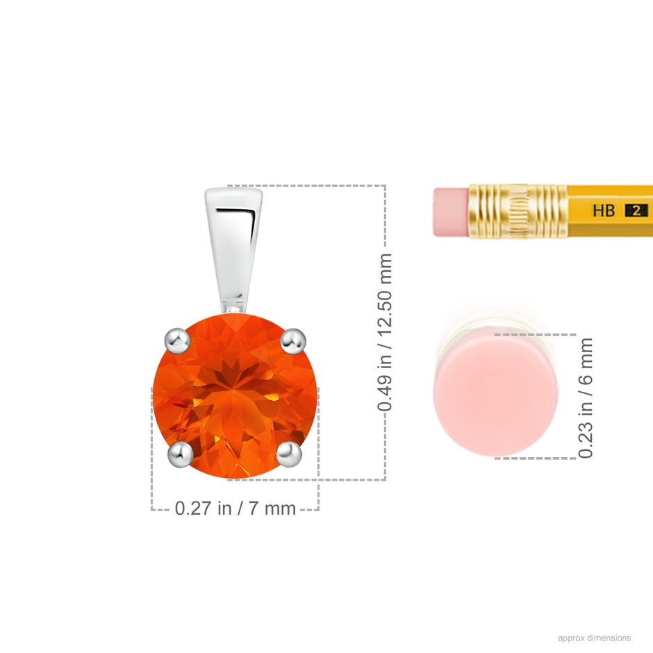 7mm AAA Classic Prong-Set Round Fire Opal Solitaire Pendant in P950 Platinum ruler