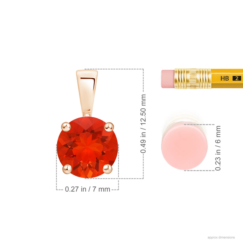 7mm AAAA Classic Prong-Set Round Fire Opal Solitaire Pendant in Rose Gold ruler
