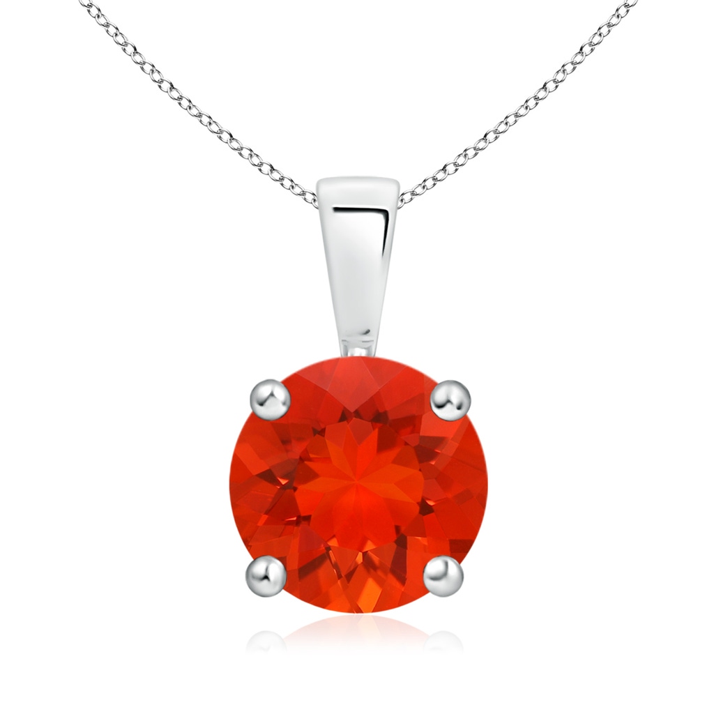 8mm AAAA Classic Prong-Set Round Fire Opal Solitaire Pendant in White Gold