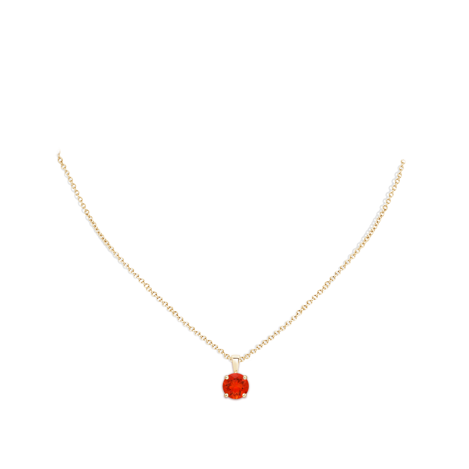 8mm AAAA Classic Prong-Set Round Fire Opal Solitaire Pendant in Yellow Gold pen