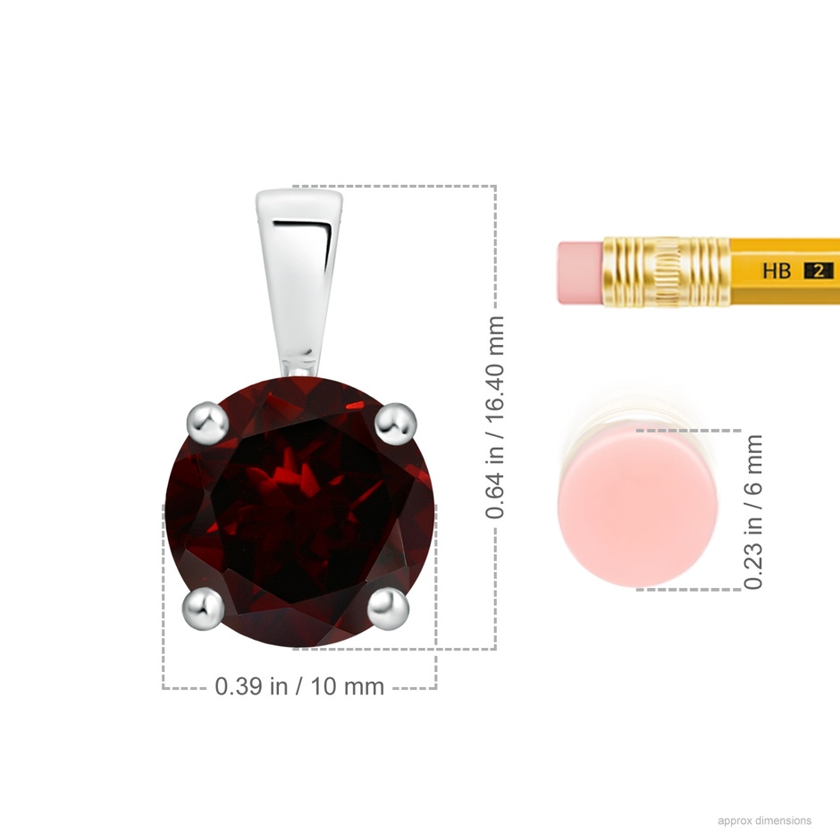 10mm A Classic Prong-Set Round Garnet Solitaire Pendant in P950 Platinum ruler
