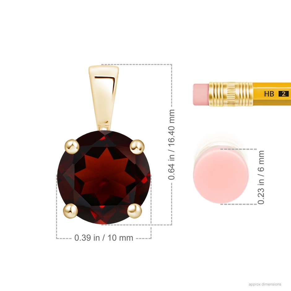 10mm AA Classic Prong-Set Round Garnet Solitaire Pendant in Yellow Gold ruler