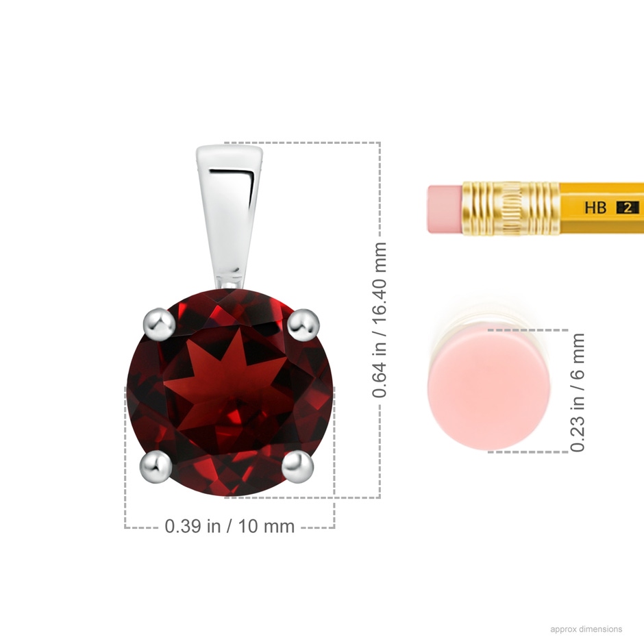 10mm AAA Classic Prong-Set Round Garnet Solitaire Pendant in 18K White Gold ruler
