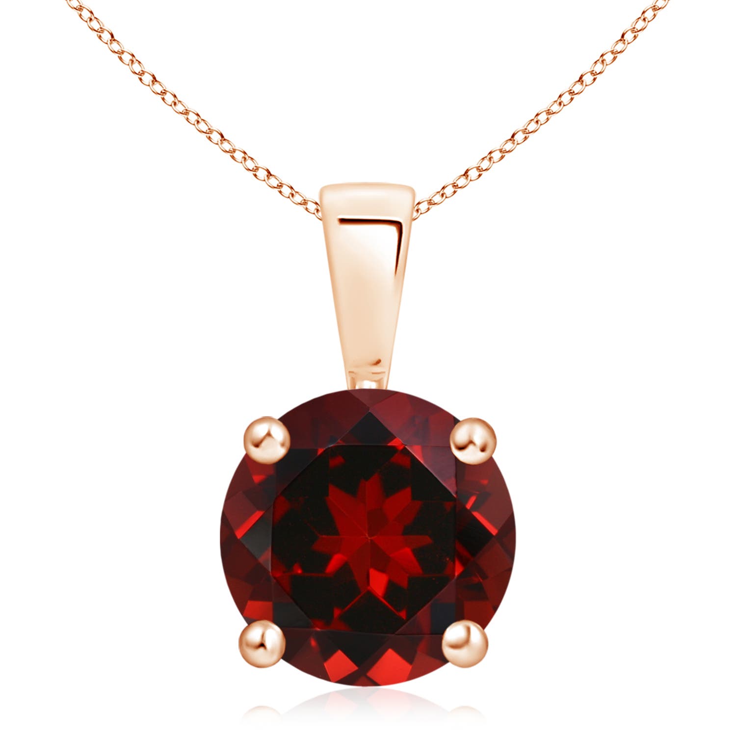 10mm AAAA Classic Prong-Set Round Garnet Solitaire Pendant in Rose Gold