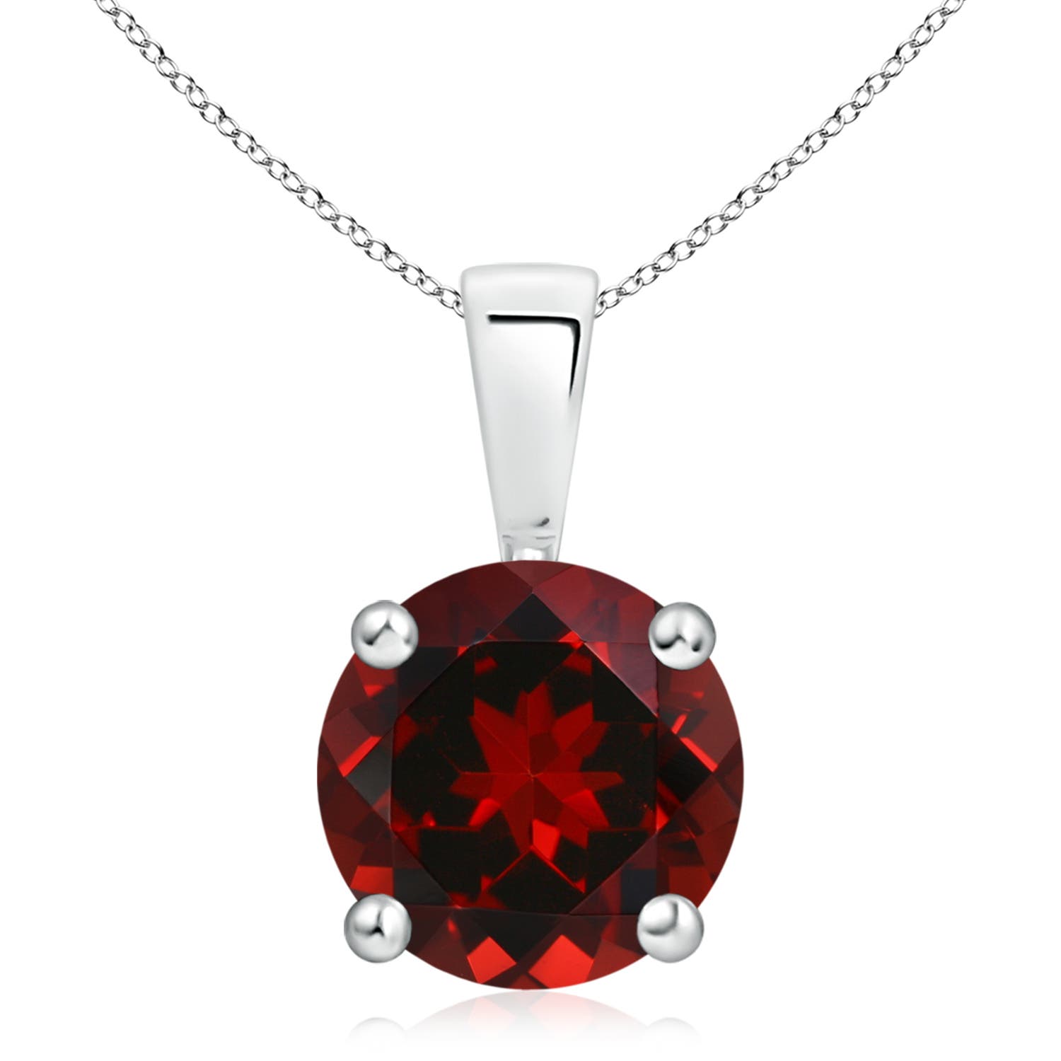 10mm AAAA Classic Prong-Set Round Garnet Solitaire Pendant in White Gold