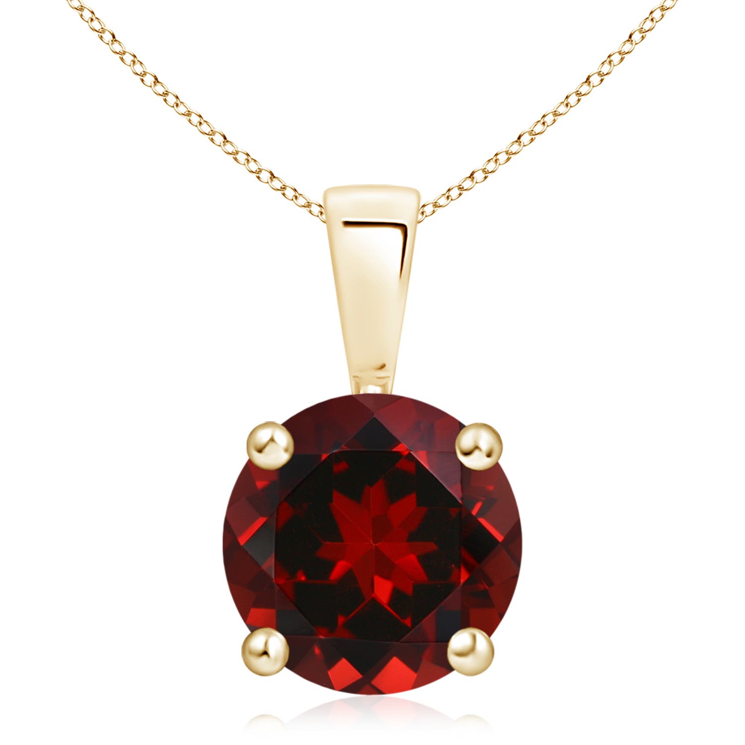 10mm AAAA Classic Prong-Set Round Garnet Solitaire Pendant in Yellow Gold
