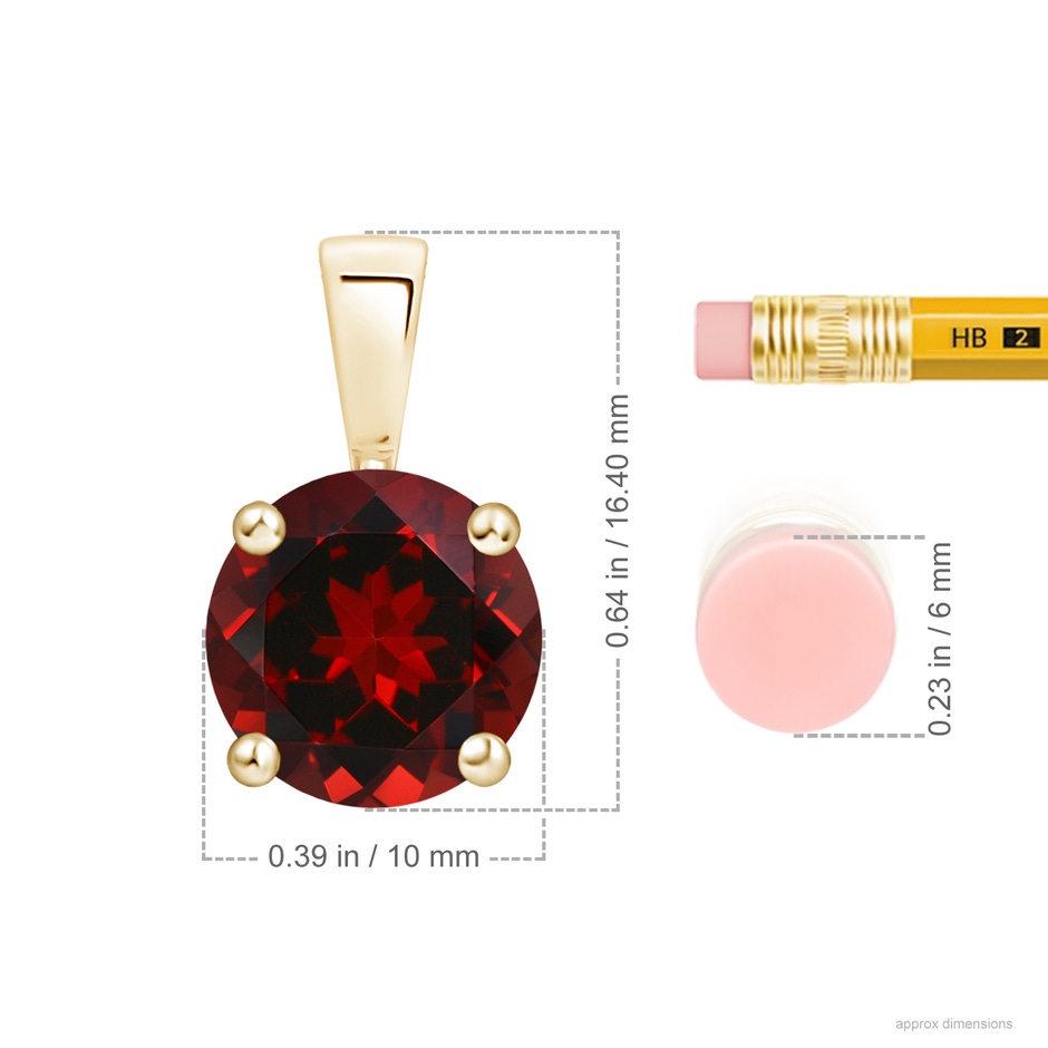 10mm AAAA Classic Prong-Set Round Garnet Solitaire Pendant in Yellow Gold ruler