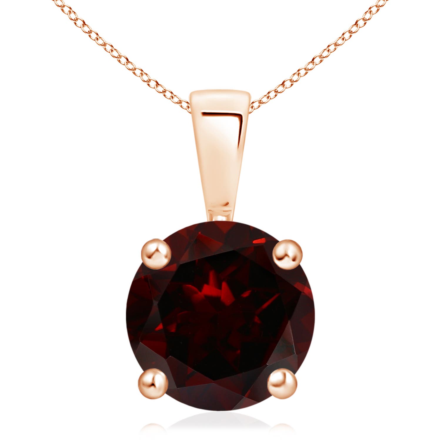 11mm A Classic Prong-Set Round Garnet Solitaire Pendant in Rose Gold