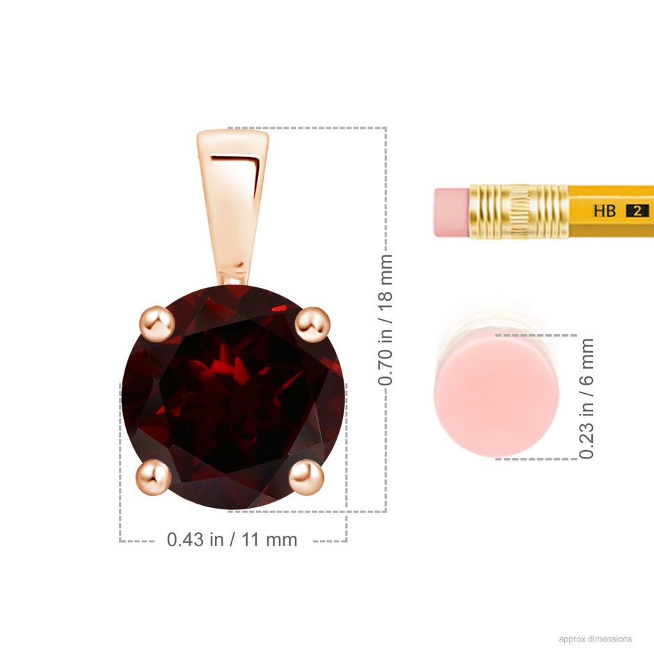 11mm A Classic Prong-Set Round Garnet Solitaire Pendant in Rose Gold ruler