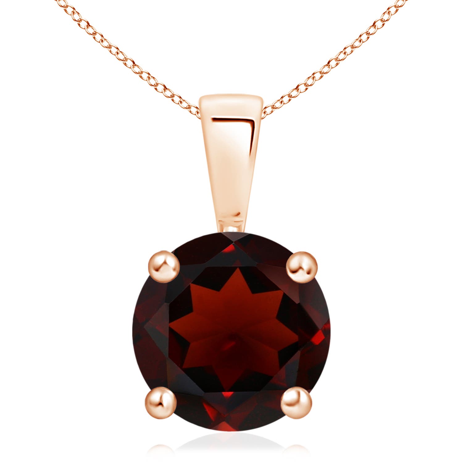 11mm AA Classic Prong-Set Round Garnet Solitaire Pendant in Rose Gold