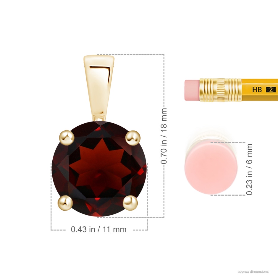 11mm AA Classic Prong-Set Round Garnet Solitaire Pendant in Yellow Gold ruler