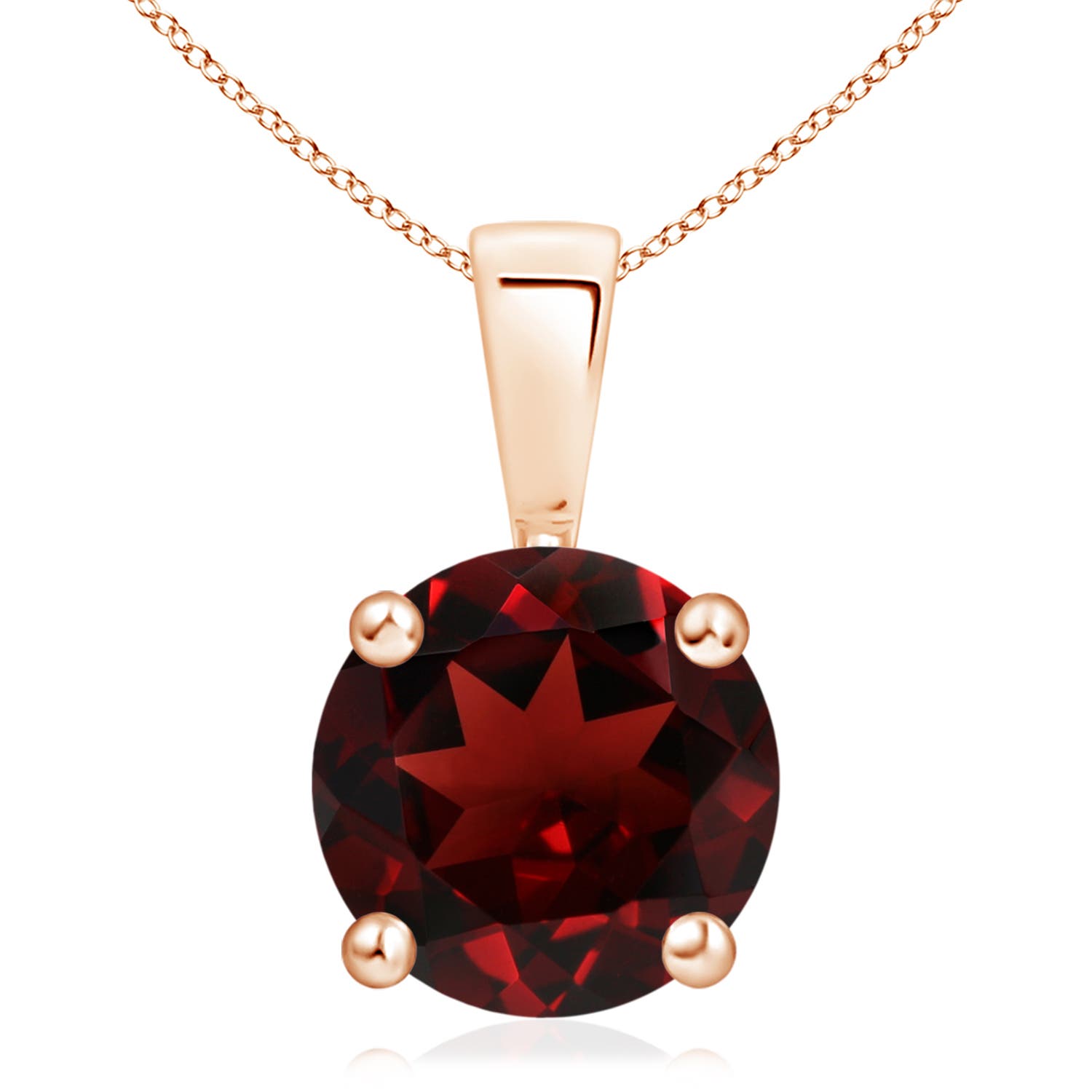 11mm AAA Classic Prong-Set Round Garnet Solitaire Pendant in 18CT Rose Gold