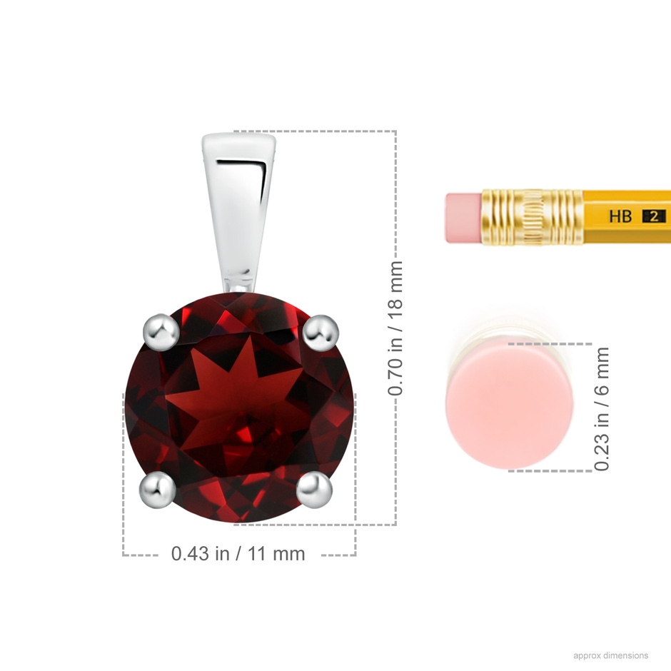 11mm AAA Classic Prong-Set Round Garnet Solitaire Pendant in White Gold ruler