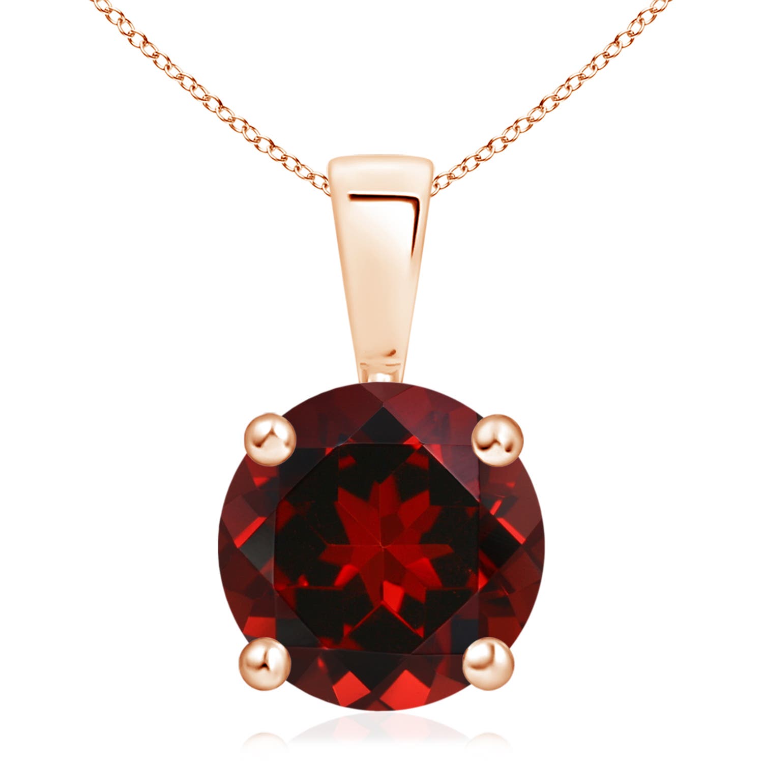 11mm AAAA Classic Prong-Set Round Garnet Solitaire Pendant in 18K Rose Gold