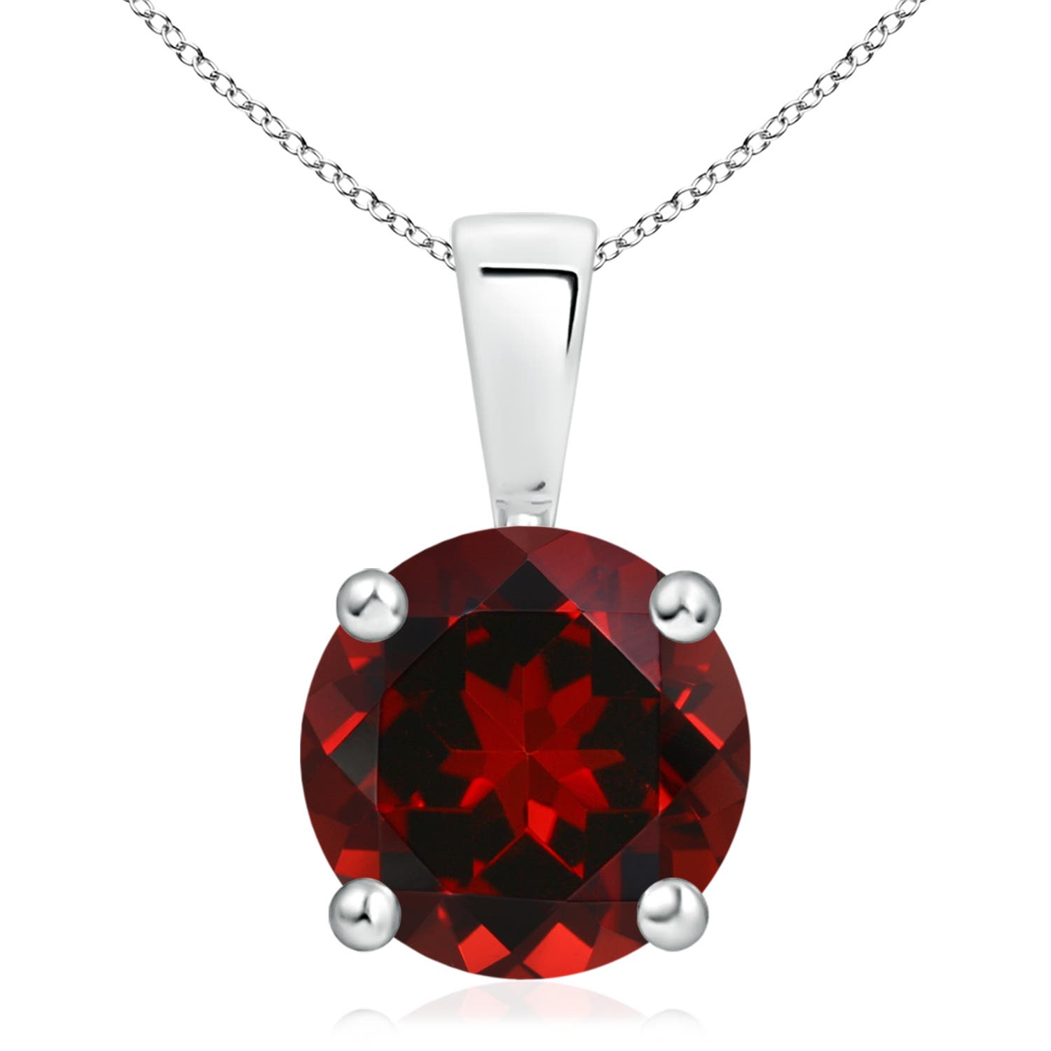 11mm AAAA Classic Prong-Set Round Garnet Solitaire Pendant in White Gold