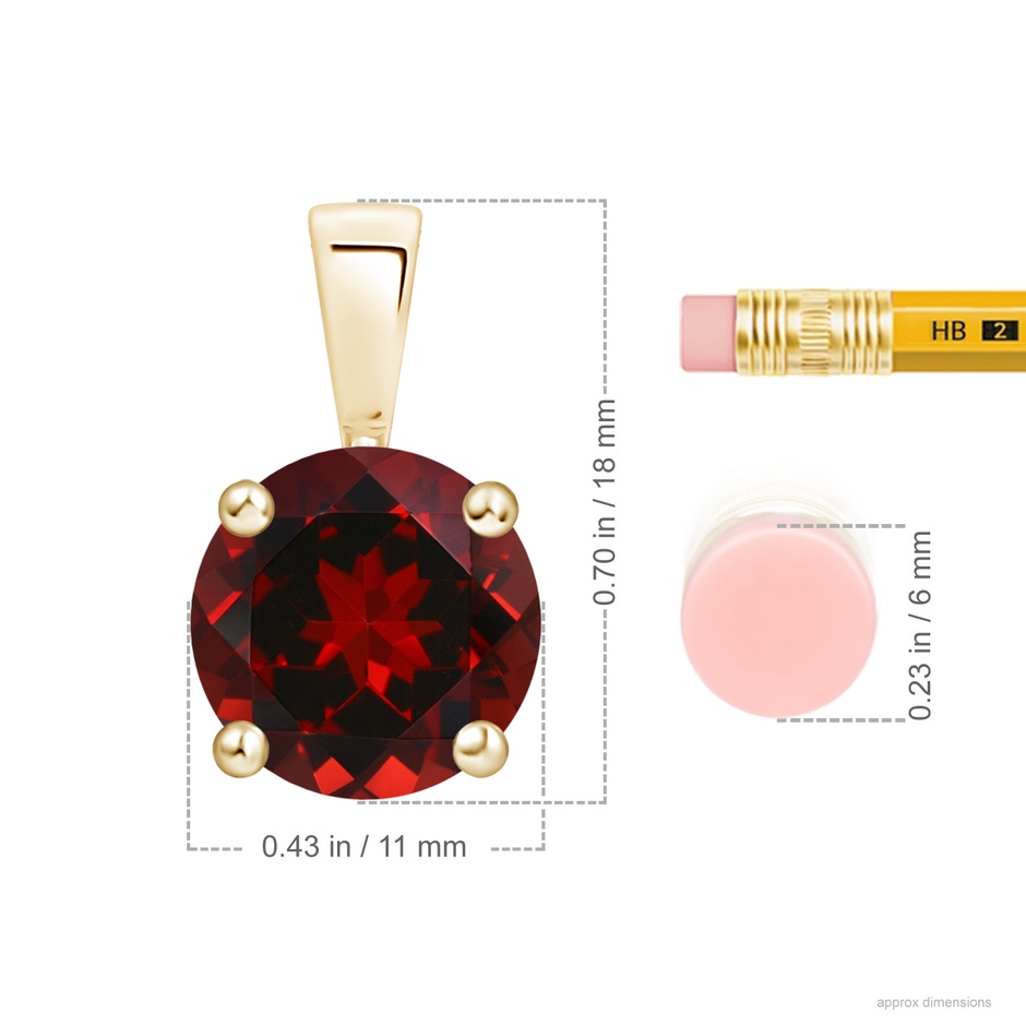 11mm AAAA Classic Prong-Set Round Garnet Solitaire Pendant in Yellow Gold ruler