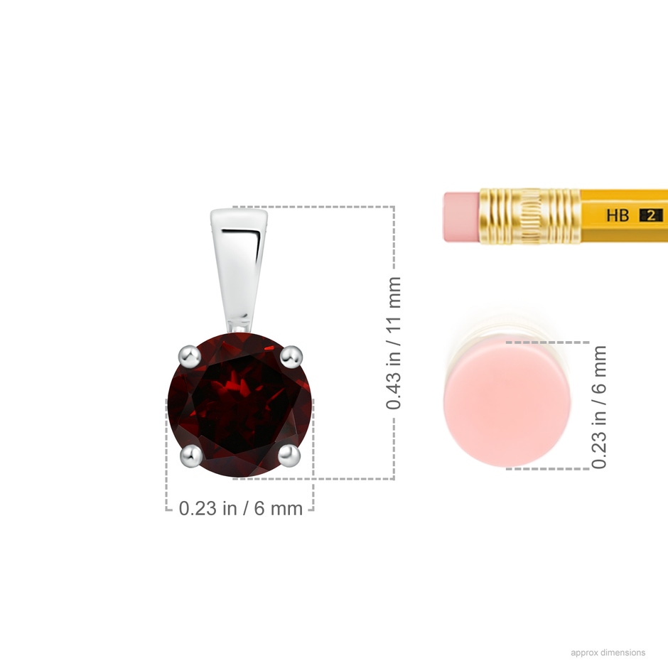 6mm A Classic Prong-Set Round Garnet Solitaire Pendant in S999 Silver ruler