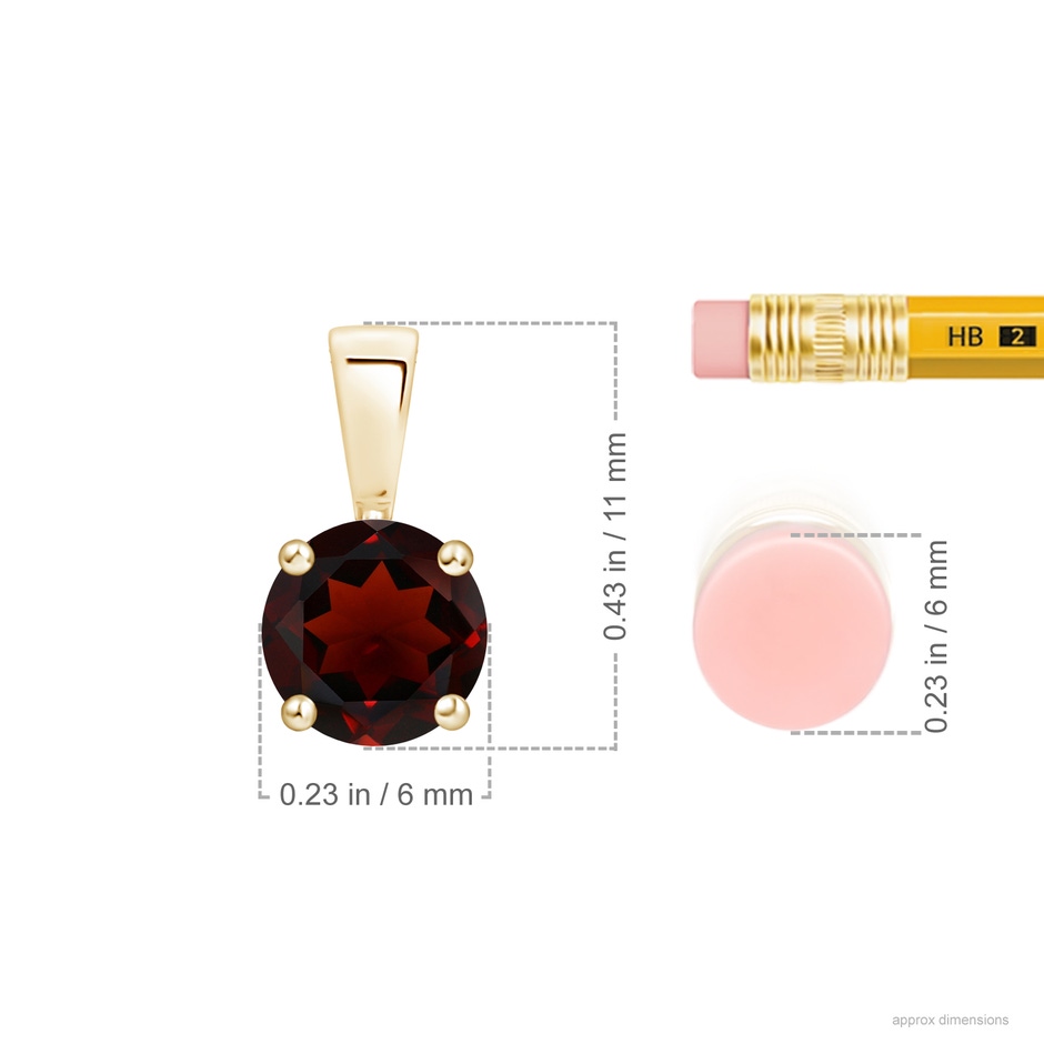 6mm AA Classic Prong-Set Round Garnet Solitaire Pendant in Yellow Gold ruler