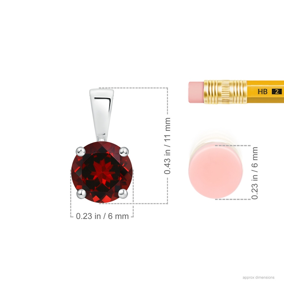 6mm AAAA Classic Prong-Set Round Garnet Solitaire Pendant in P950 Platinum ruler