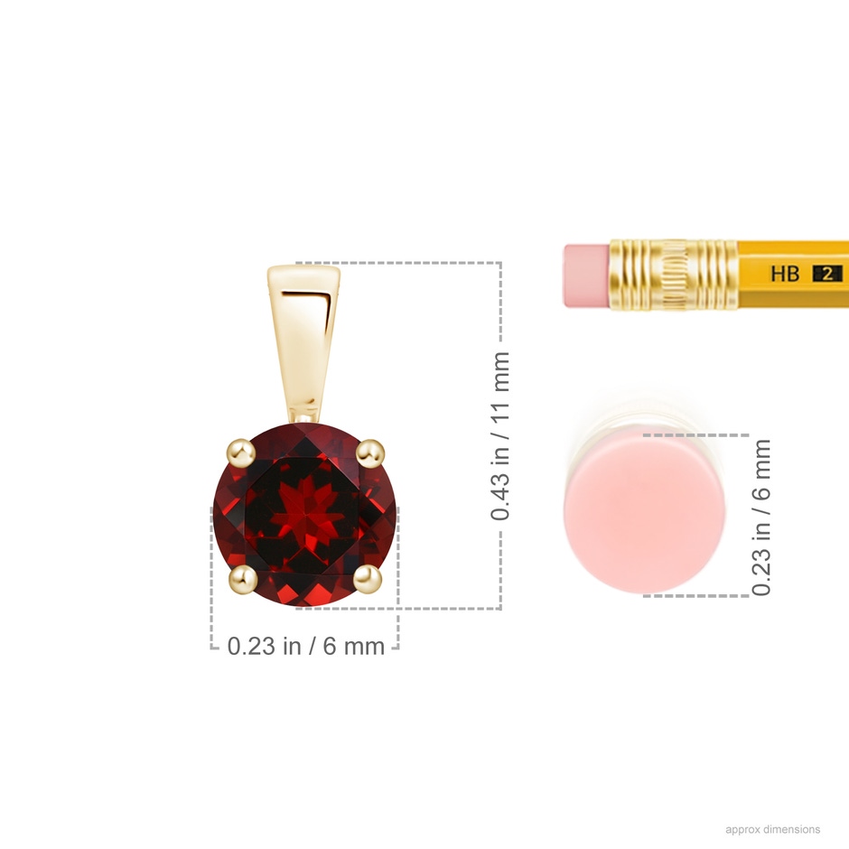 6mm AAAA Classic Prong-Set Round Garnet Solitaire Pendant in Yellow Gold ruler