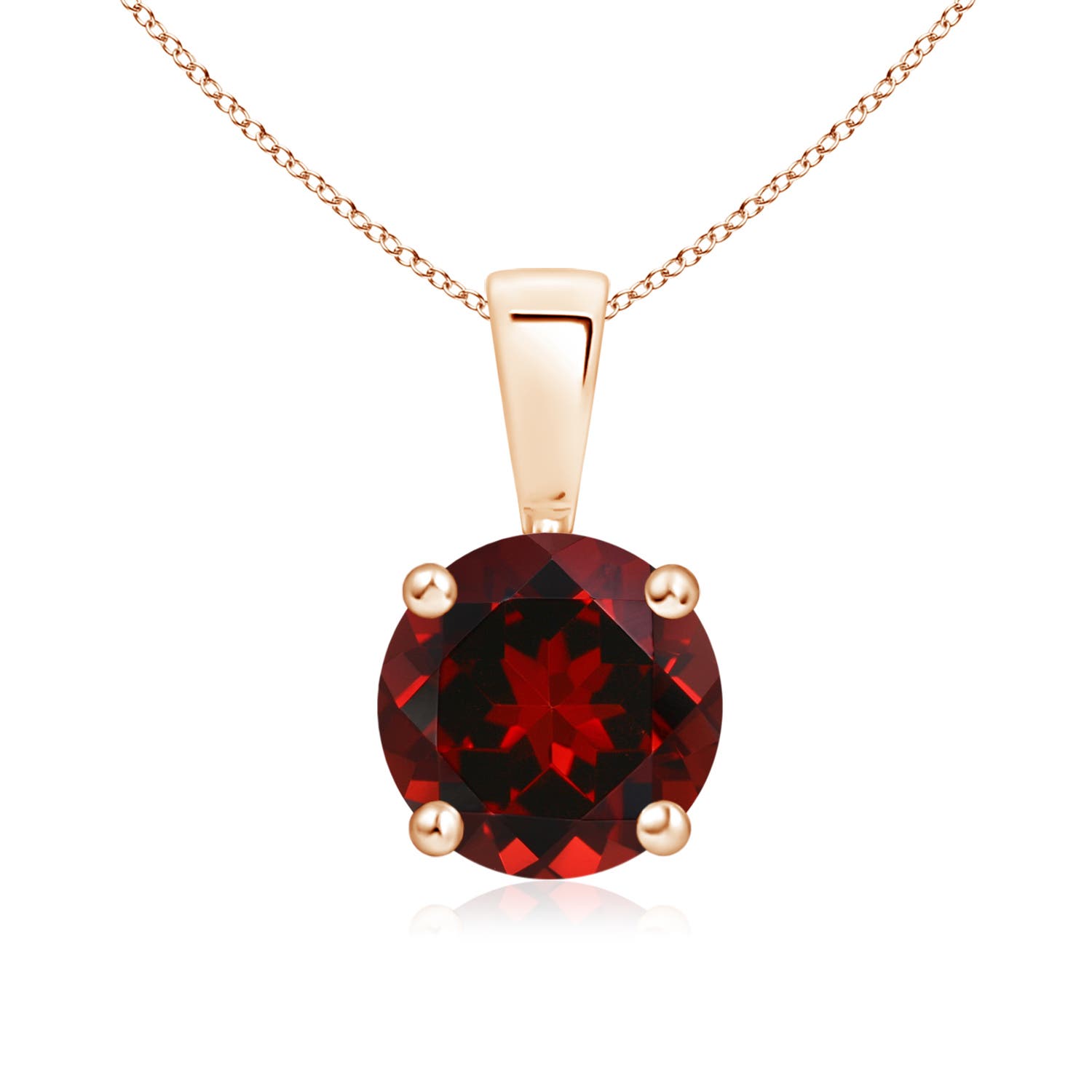 7mm AAAA Classic Prong-Set Round Garnet Solitaire Pendant in 18K Rose Gold