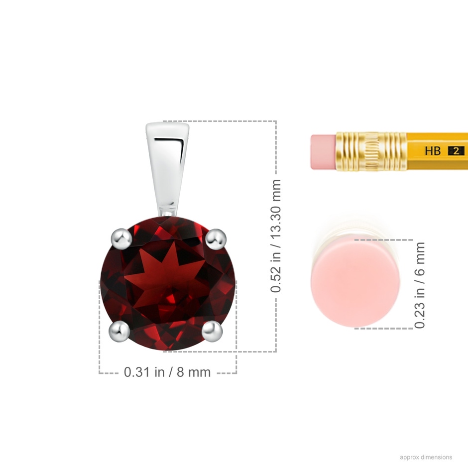 8mm AAA Classic Prong-Set Round Garnet Solitaire Pendant in White Gold ruler