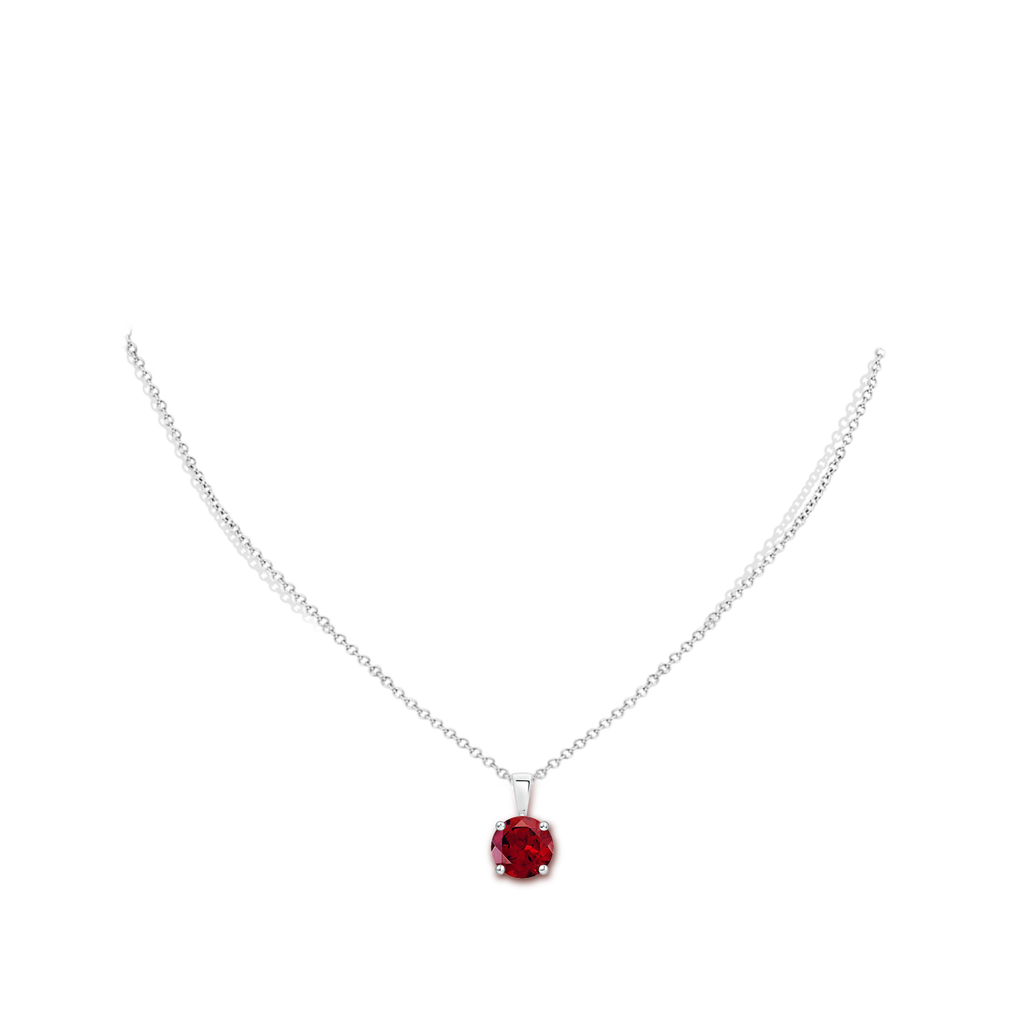 8mm AAAA Classic Round Garnet Solitaire Pendant in 9K White Gold Body-Neck