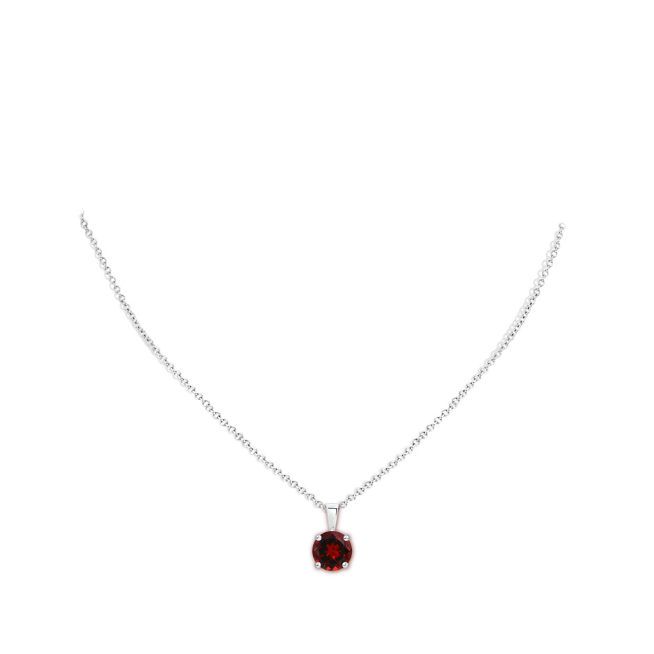 8mm AAAA Classic Round Garnet Solitaire Pendant in 9K White Gold pen